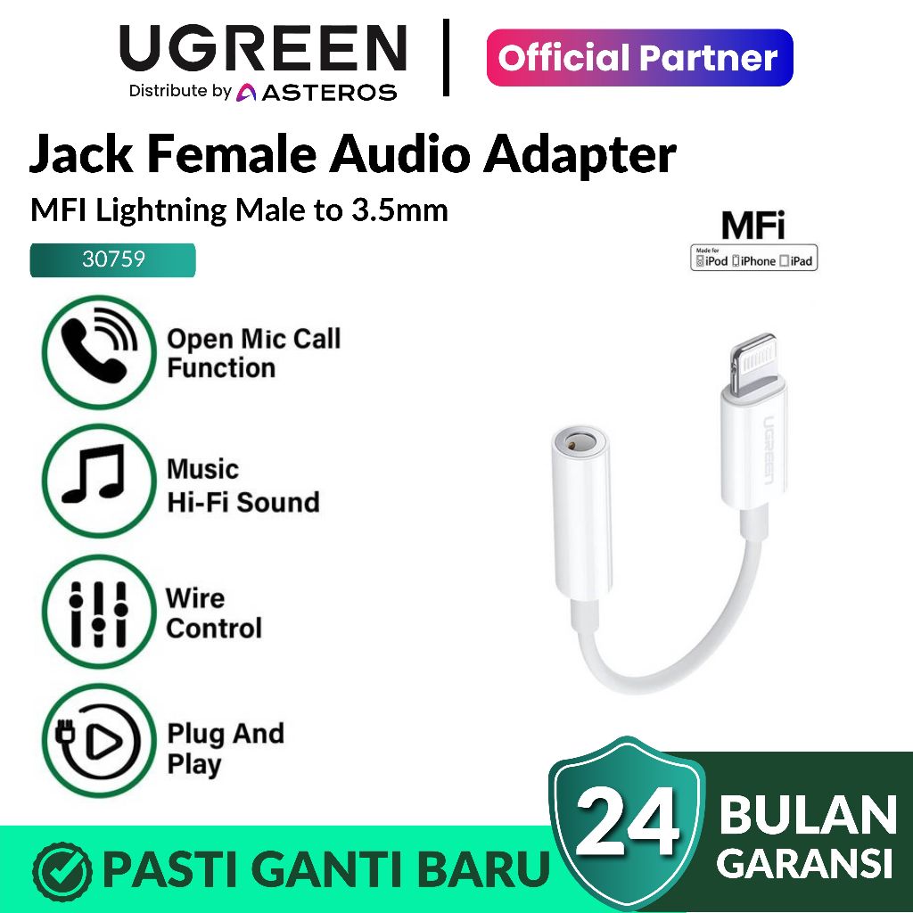 UGREEN Splitter iPhone MFi Lightning To Jack 3.5mm 30759 30756
