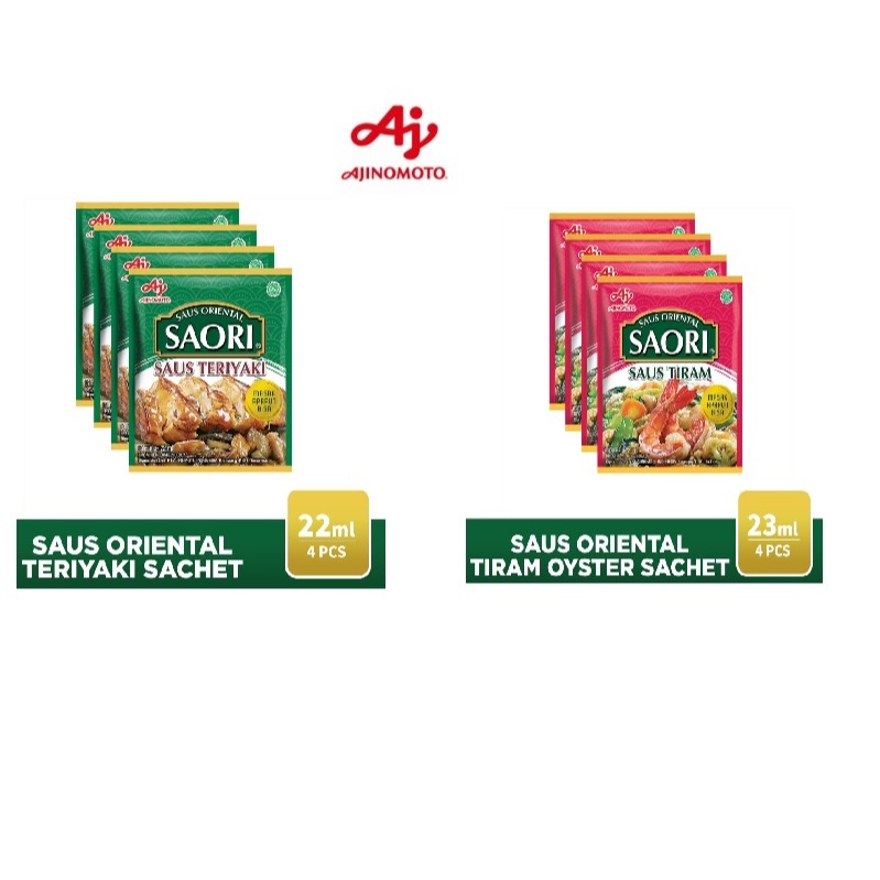 

SAORI Saus Teriyaki Oriental Sachet 22 ml (4pcs) / SAORI Saus Tiram Oriental Oyster Sachet 23ml (4 pcs)