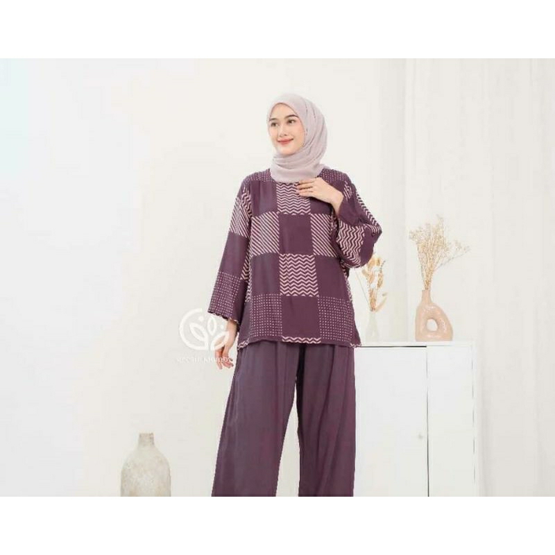 BAJU DASTER SETELAN PIYAMA WANITA BERHIJAB BAHAN RAYON PREMIUM LENGAN PENDEK PANJANG CELANA PANJANG 