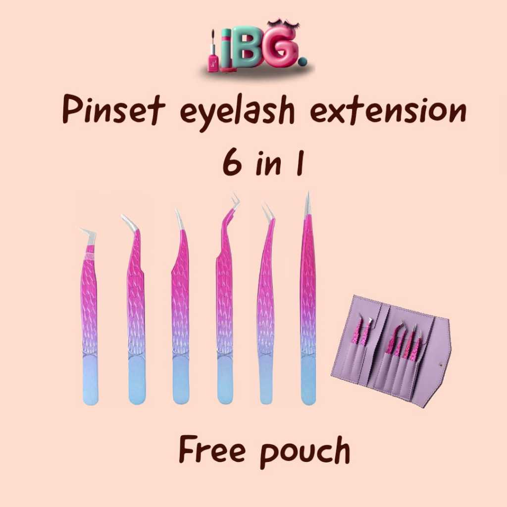 Pinset Ombre 1 Set 6 Pcs Eyelash Extension / Pinset Eyelash / Pinset Eyelash Stainless / Eyelash Tweezers / Tweezers Eyelash