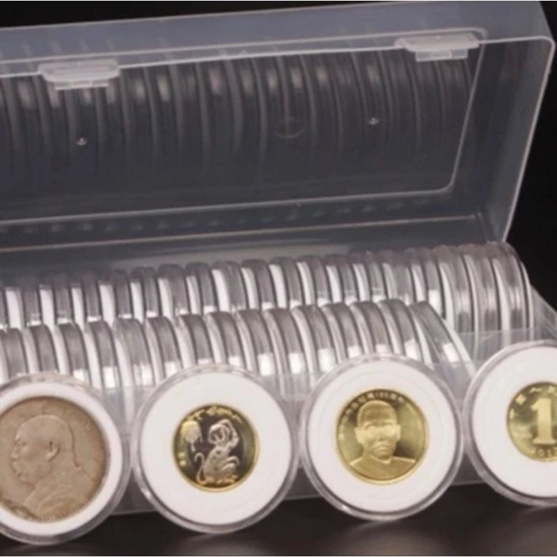 60 pelindung koin kapsul coin bulat transparan 46mm busa box plastik