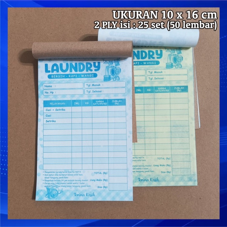 

Nota Laundry 2 Ply Langsung Tembus Biru Bon Laundri Ncr Cuci Baju Loundry