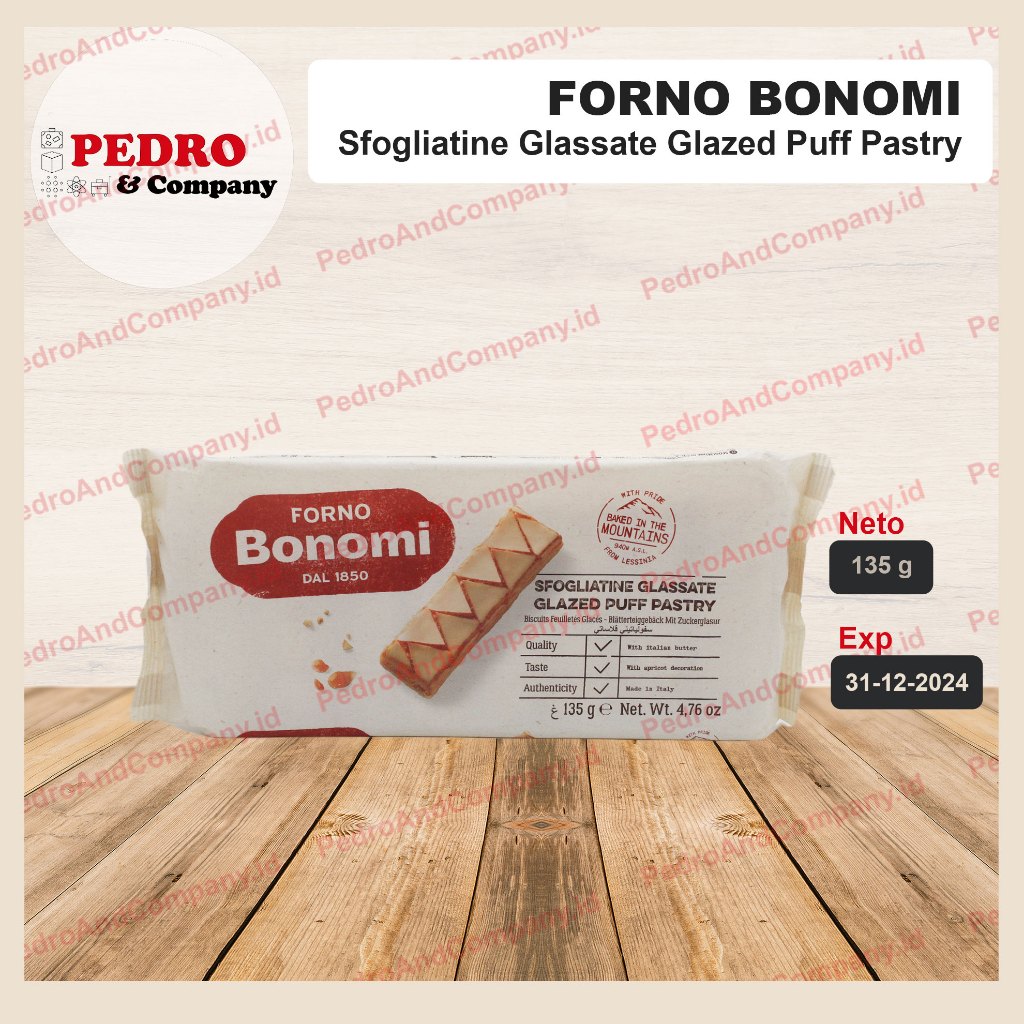 

Forno Bonomi GLAZED PUFF PASTRY 135 gram biskuit pastri olahan gula cair