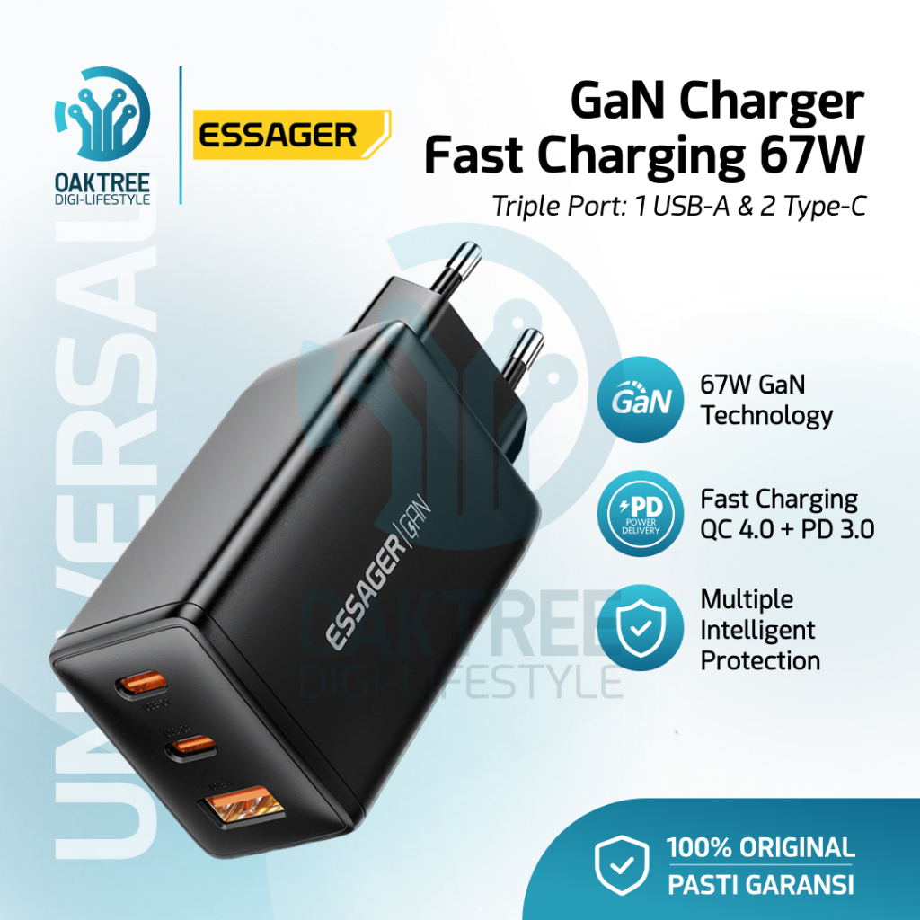 Essager Kepala GaN Charger Fast Charging 67W QC4.0 PD Fast Charger AFC