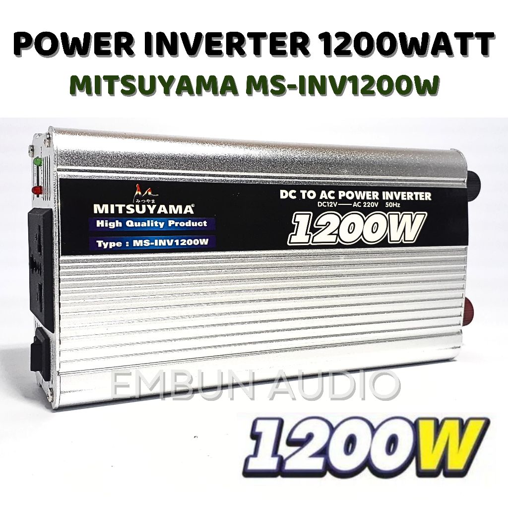 Power Inverter MITSUYAMA 1200Watt Pengubah Arus DC to AC MITSUYAMA MS-INV1200W Cas Aki Mobil Motor D