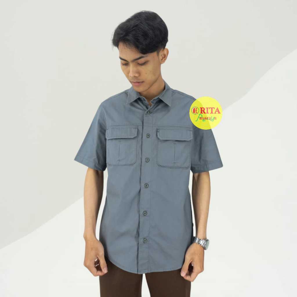 M.GEE Kemeja Polos Dark Grey Pria