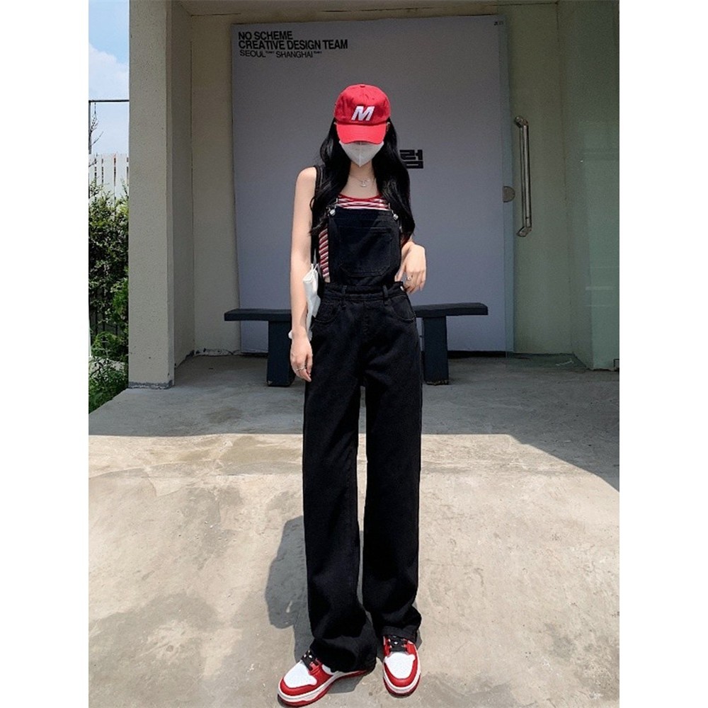 Overall celana jeans hitam Korea Wanita Celana Kodok Jeans Wanita jumpsuit wanita jumbo Celana Kodok