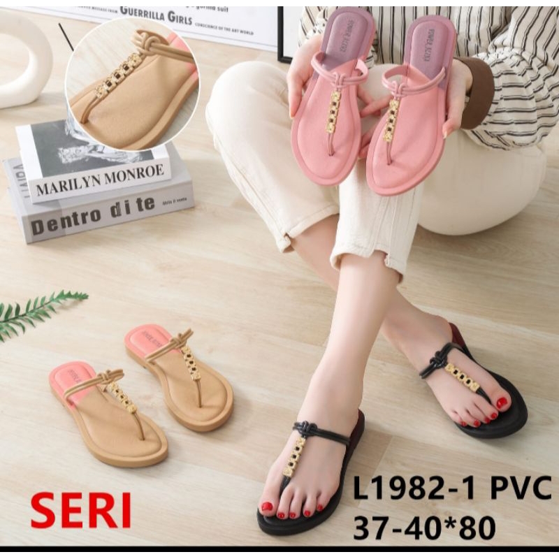 Sandal Karet Jelly Import Model Jepit Mute Bunga  Teplek Gradasi Alina  1982