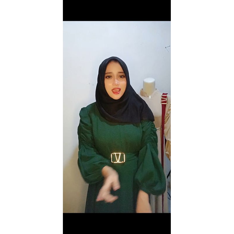 Gamis cinderella + sabuk warna hijau botol