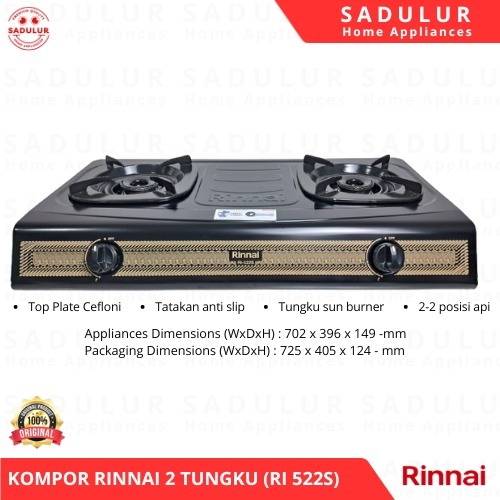 Rinnai Kompor Gas 2 Tungku RI-522S / RI 522S / RI 522 S