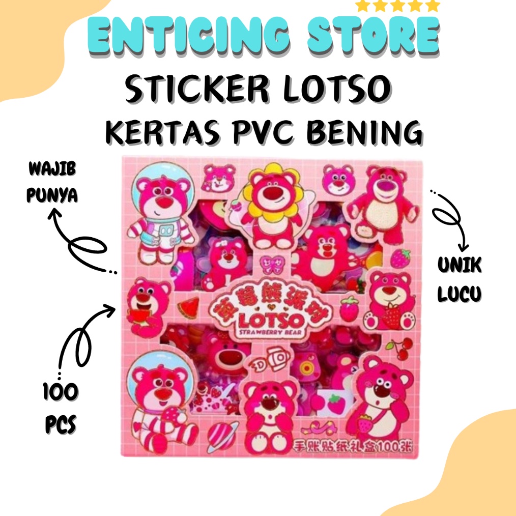 

FLASH SALE STICKER LOTSO STRAWBERRY BEAR KARAKTER 1 BOX ISI 1 PCS WATERPROOF STICKER