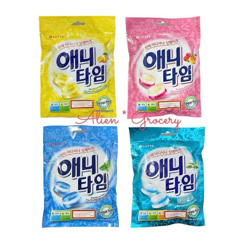 

LOTTE ANYTIME Sugar Free Candy Permen Milk Mint Plum Peach Blue Marine Lemon 74gr