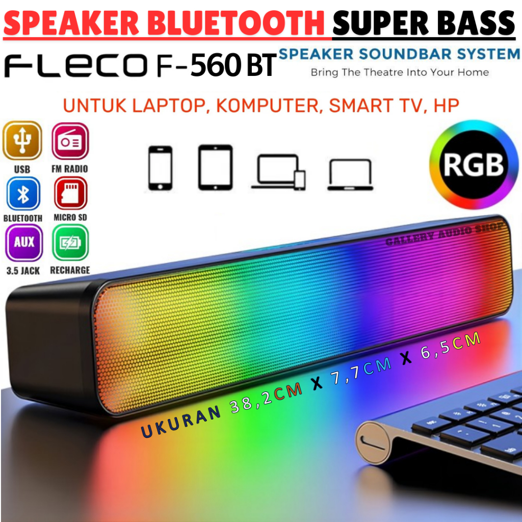 Speaker Bluetooth RGB FLECO F-560BT  LED | Speaker Digital Soundbar FLECO F-560BT (Bluetooth/USB/AUX