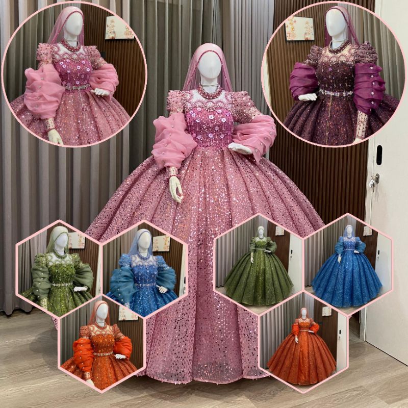 Gaun pengantin premium sequin / gaun pengantin mewah luxury / gaun pengantin muslimah mewah