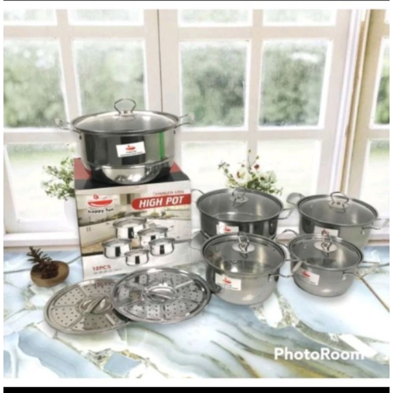 panci tutup kaca stainless steel panci 5in1 panci set 5 susun high pot