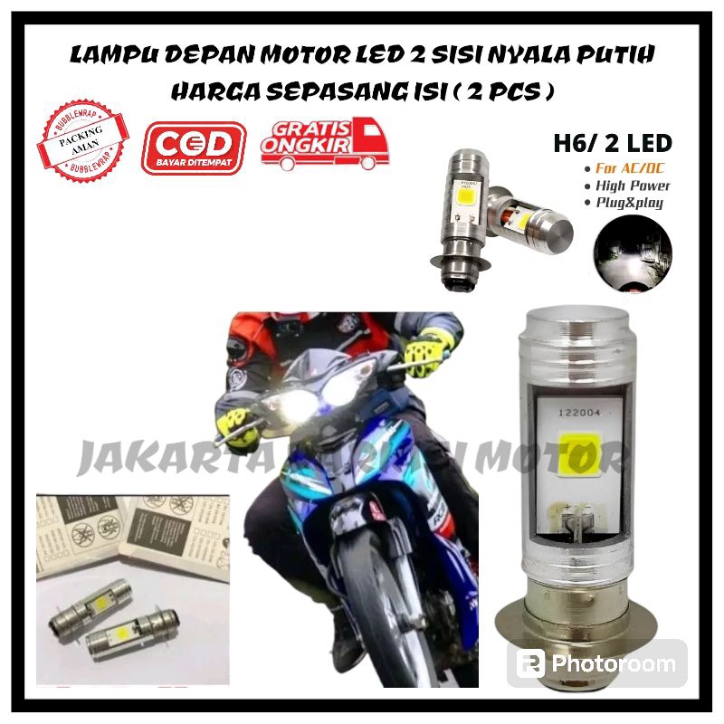 Bohlam lampu led depan motor nyala putih soket h6 bisa high low universal pnp jupiter z burhan harga