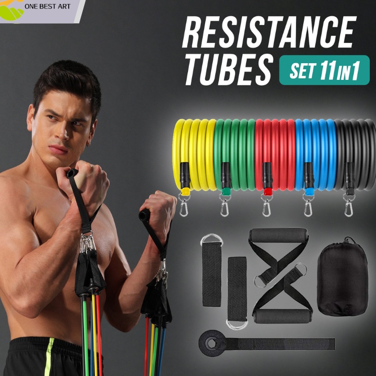 Pasti Berkualitas  Resistance Bands Set 11 IN 1 Set Tali Pembantu Fitness  Resistance Tubes Elastic 