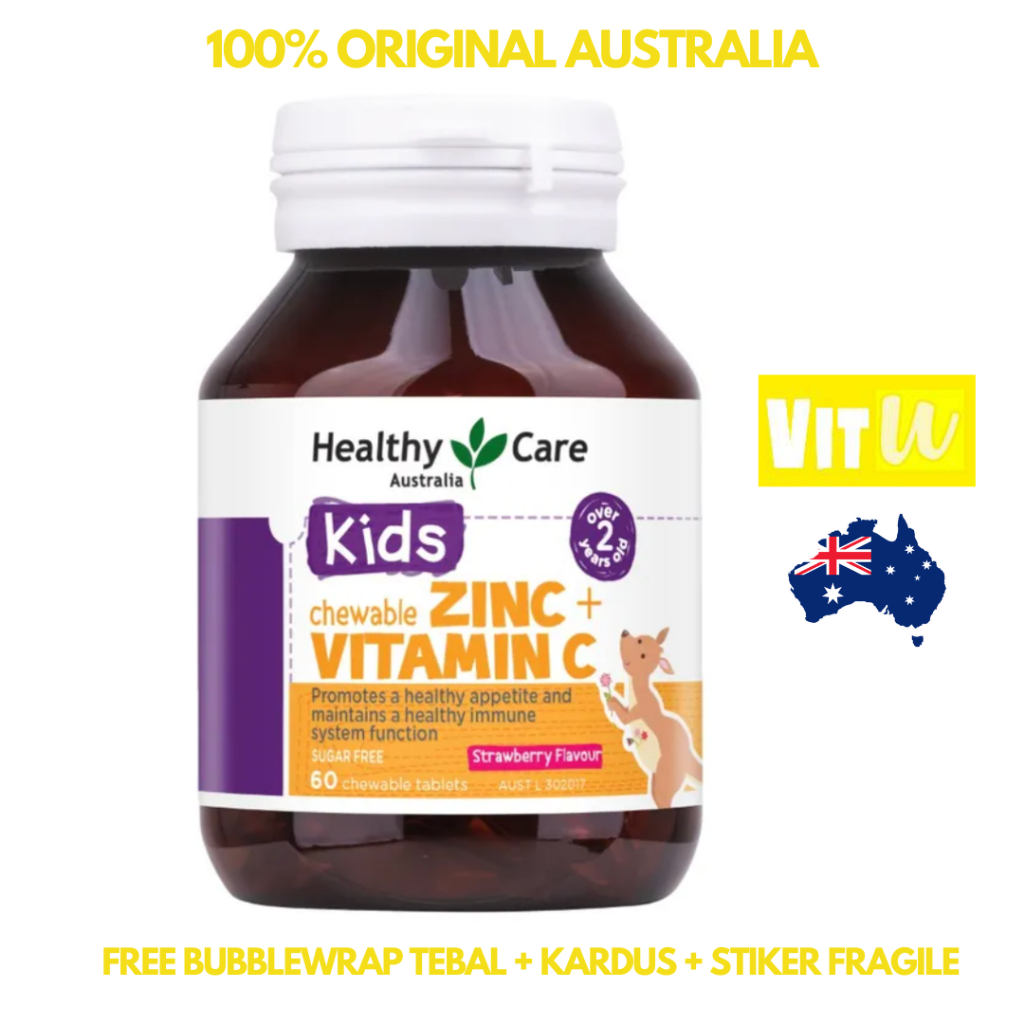 Healthy Care Kids Zinc + Vitamin C 60 Chewable Tablets - 100% ORIGINAL AUSTRALIA Zinc VitC Vit C Vit
