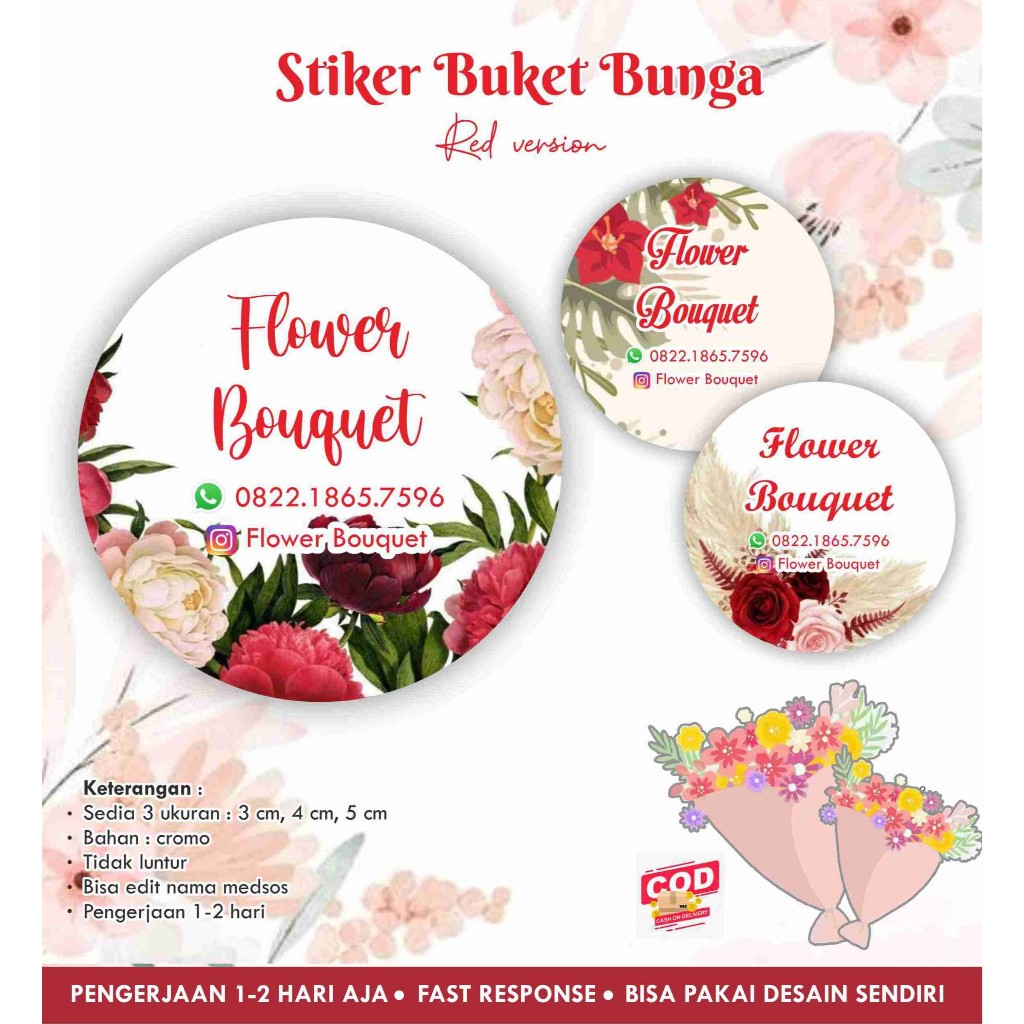 

[170 pcs] Stiker Bunga bulat RED version / Flower / Buket / Bouquet bulat cromo