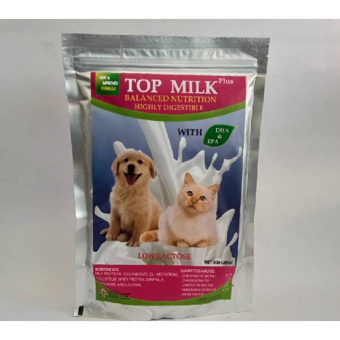 TOP MILK PLUS 500gr BALANCED NUTRITION Susu Kucing & Anjing Yang Mudah Dicerna LOW LACTOSE