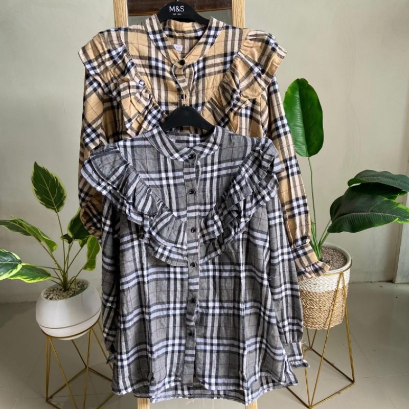 KEMEJA BLOUSE RUFFLE/KEMEJA KOTAK IMPORT/KEMEJA KERJA/KEMEJA FLANEL