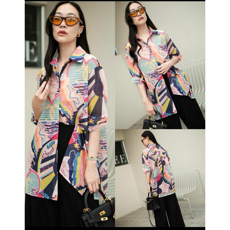 termurah kemeja ch rainbow tag label