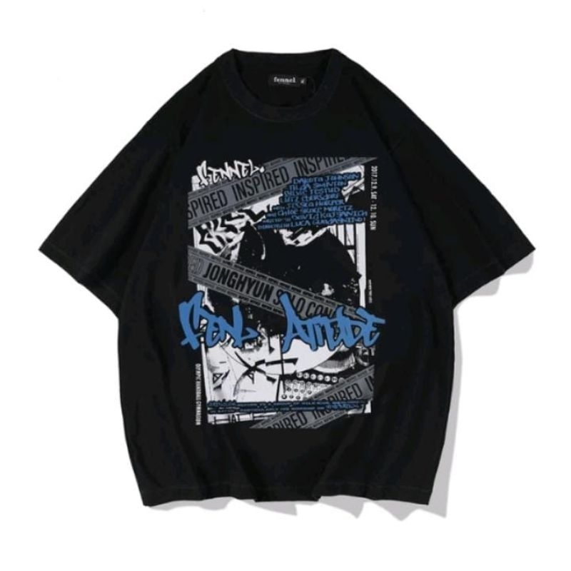 Fennel Kaos Oversize T-Shirt Cowok Premium Kaos Pria Lengan Pendek Jumbo Motif FENNEL ATTITUDE