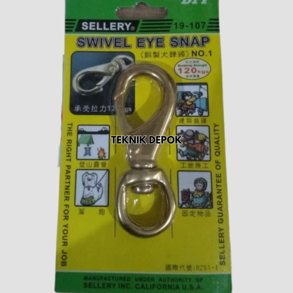 Swivel Eye Snap No 1 Kuningan Kuat Beban Maximal 120 kg Jepitan Pengait Rantai Seling Sling Hook San