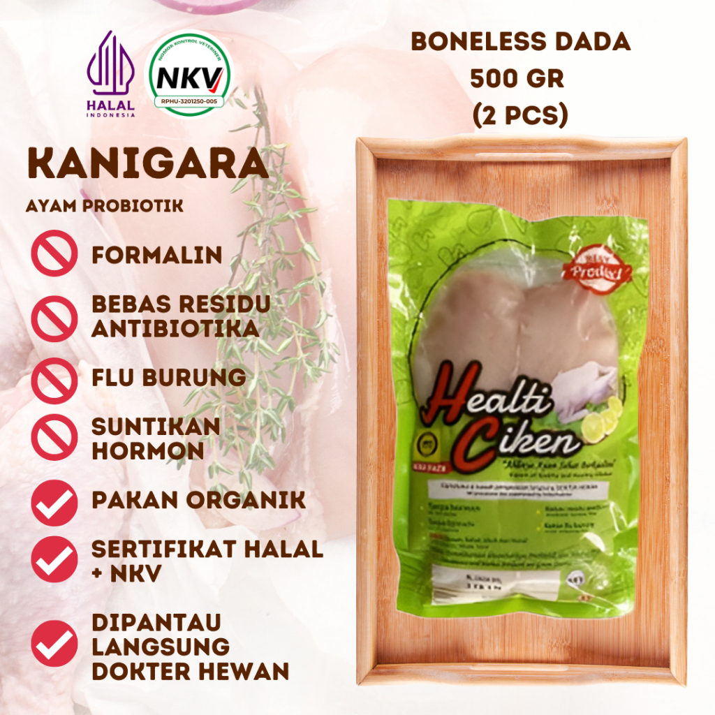 

HEALTI CIKEN HEALTHY CHICKEN PROBIOTIK BONELESS DADA HALAL NKV 400-500GR