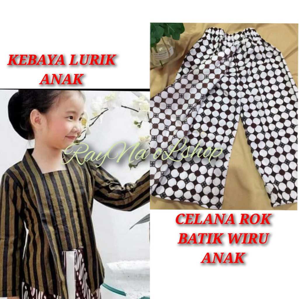 SETELAN BAJU KEMEJA TRADISIONAL JAWA ANAK WANITA/PEREMPUAN | KEBAYA LURIK ANAK + CELANA ROK BATIK WI