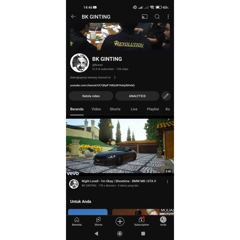 Akun YouTube 21k Subscribe