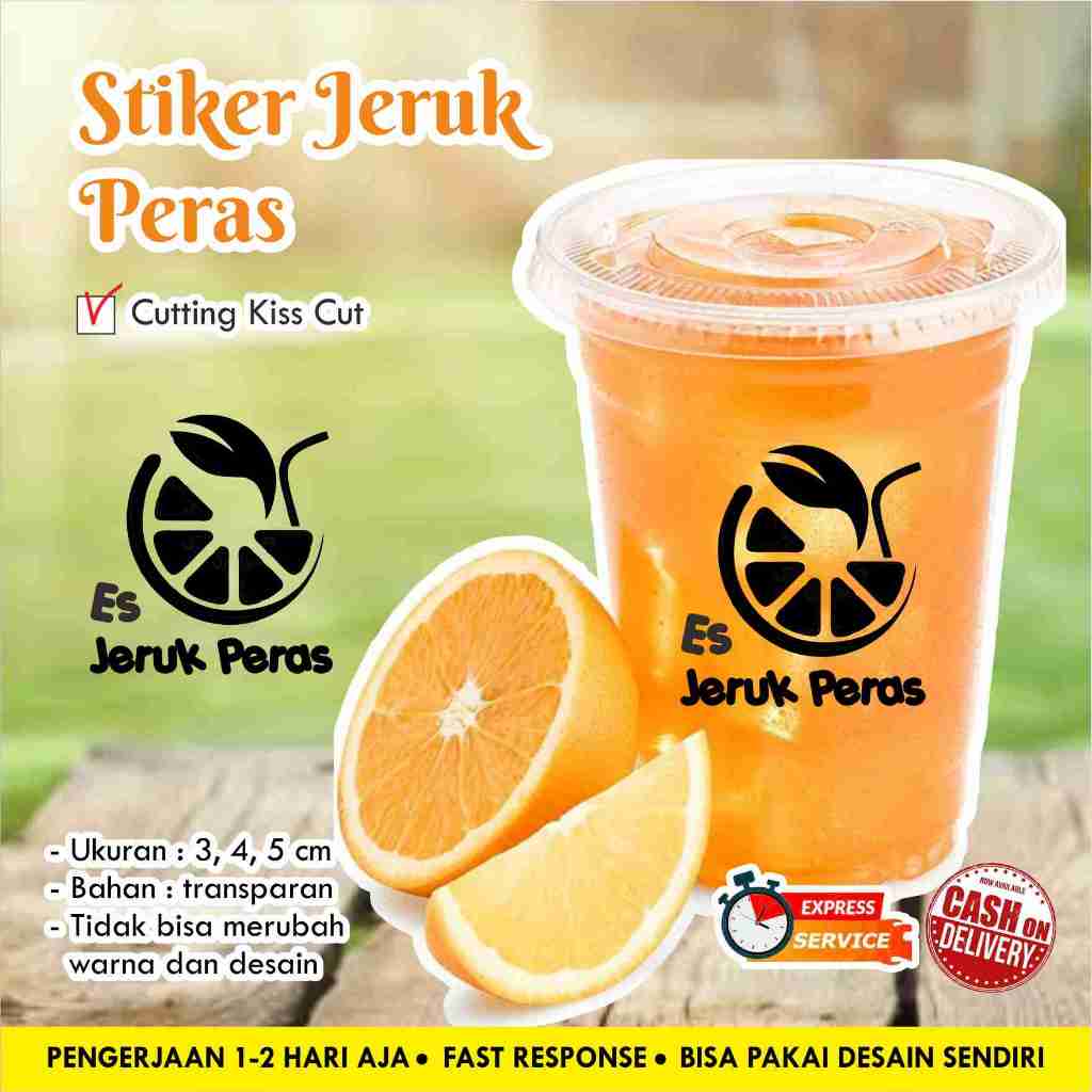 STIKER ES JERUK PERAS TRANSPARAN / LABEL KOTAK MINUMAN  / TOPLES KEMASAN / BOTOL MINUMAN CUSTOM ANTI