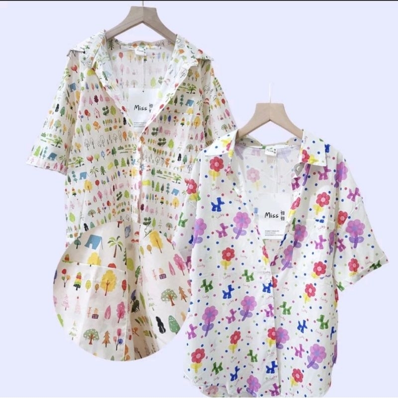 Kemeja Korea import - Kemeja wanita motif