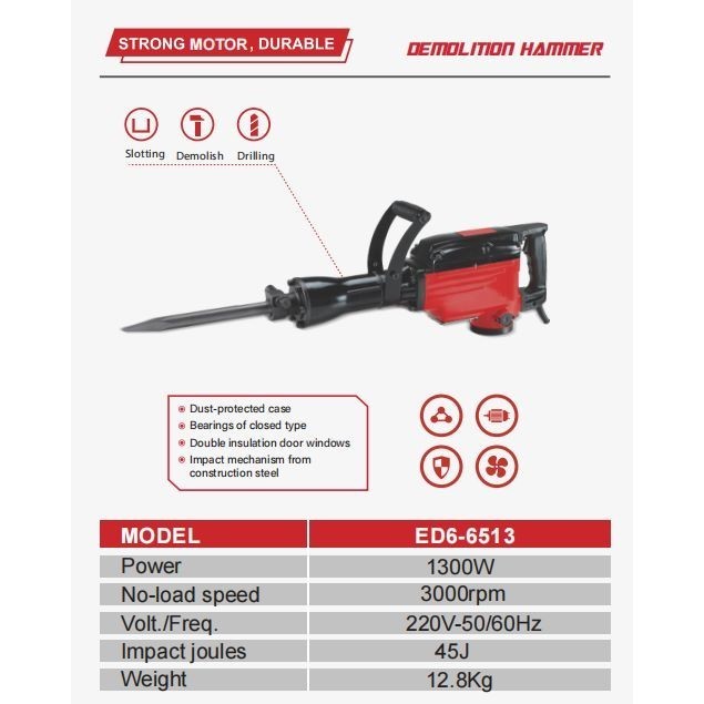 EDON 6513 DEMOLITION HAMMER mesin bor bobok Jack hammer 1300 watt