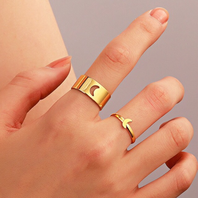 DEARMODIS CINCIN1 Set Cincin Pasangan Gaya Yang Sama Cincin Jari Telunjuk Terbuka Bintang Kupu-kupu 