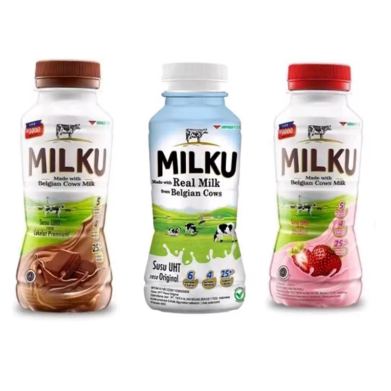 

Milku minuman susu botol rasa coklat full cream strawberry