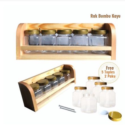 MURAH Rak Kayu Bumbu Dapur  Rak Kayu Serbaguna Lengkap Dengan isi 5 toples Perabot