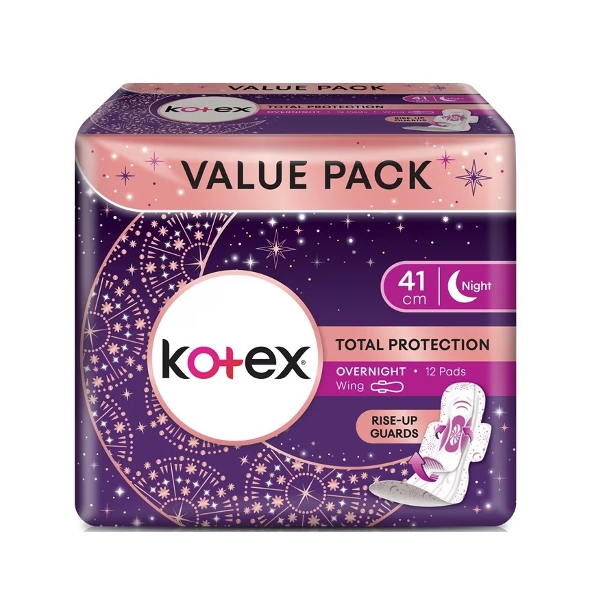 kotex total proactive guard overnight wings pembalut malam bersayap sanitary 41cm isi 12 pads