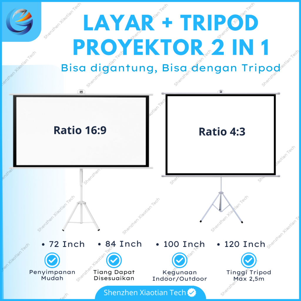 Tripod Layar Proyektor 84 Inch 16:9 | Layar Proyektor Gantung 84" 105 X 186 Cm | Standing Screen Pro