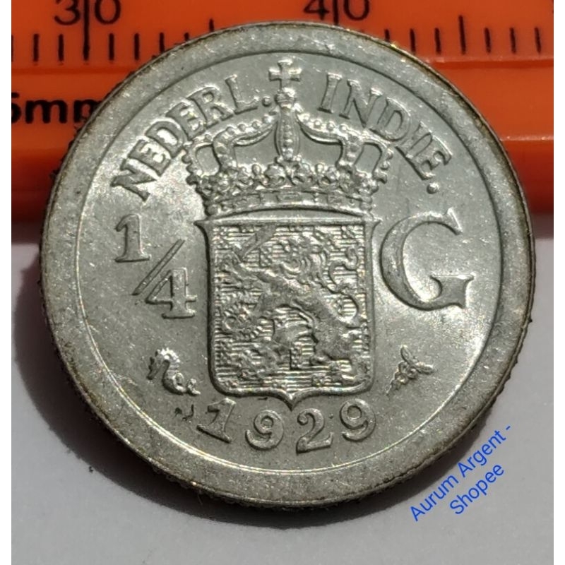 SKK.28-- 1 PC KOIN PERAK KUNO ASLI 1/4 GULDEN NEDERL INDIE TH 1929. -- SILVER COIN --