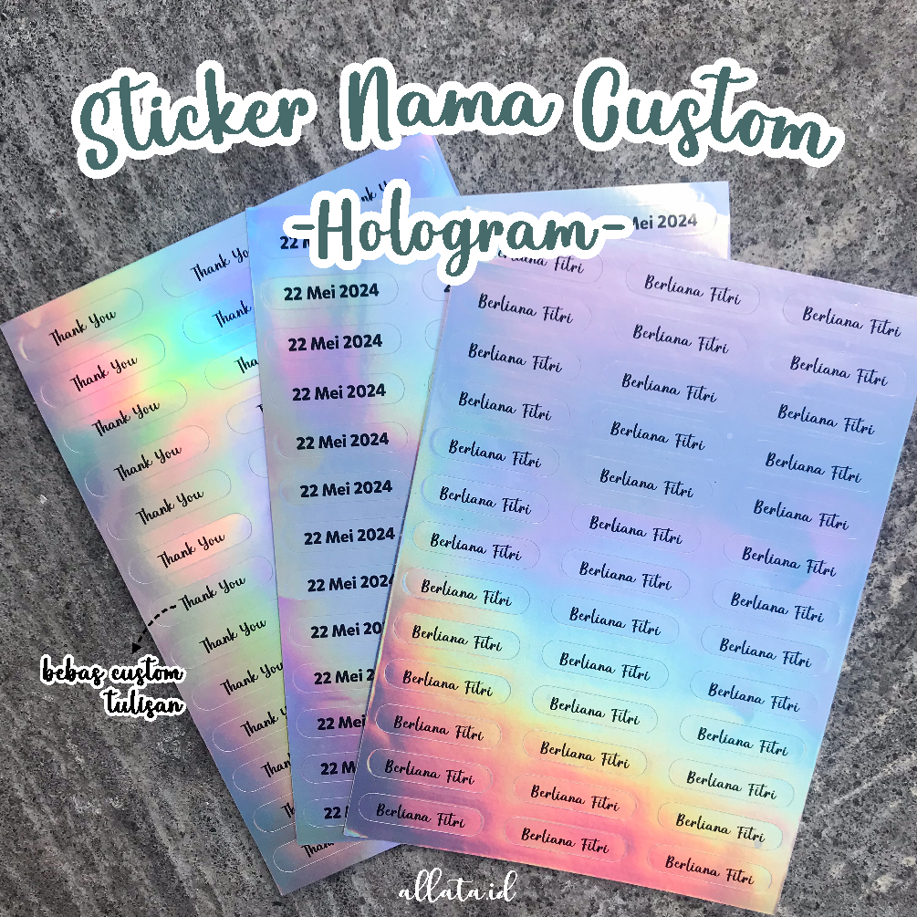 

[78pcs] Sticker Hologram Nama Tulisan Custom | Stiker Label Custom Nama Anak