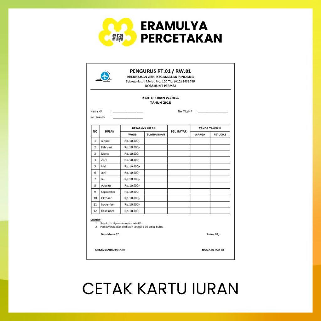 

ERAMULYA | CETAK KARTU IURAN / KARTU IURAN WARGA / KARTU IURAN SANTRI