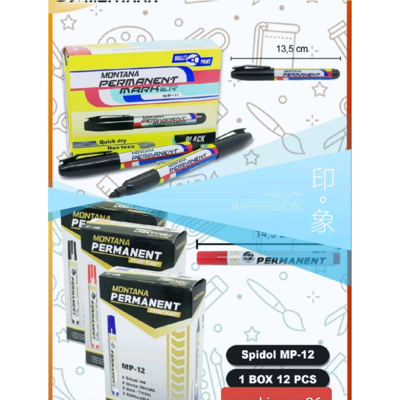 

SPIDOL PERMANEN MONTANA HITAM MP 11 & 12 ISI 12PCS