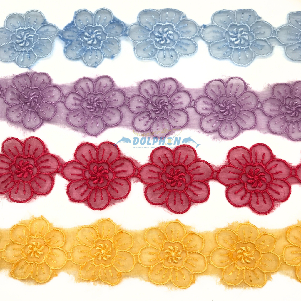 [Meteran-13] Renda Kaca Bunga Besar R0201 Lebar 4.5 cm Hiasan Baju Wanita Aksesoris Craft