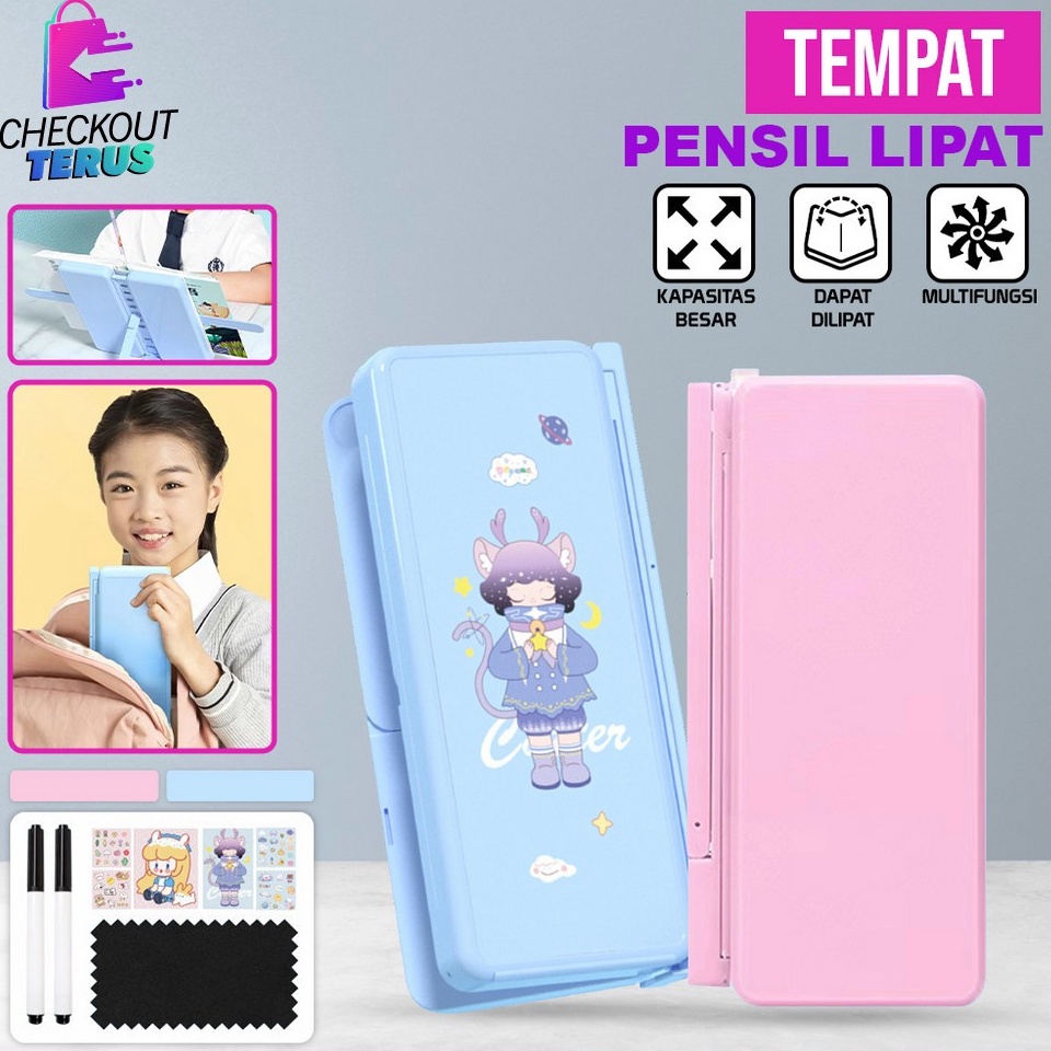 

KODE C38Q CT A73 Tempat Pensil 2IN1 Multifungsi Pencil Case Book Holder Kotak Pensil Lipat dengan Tatakan Buku dan Papan Tulis PraktisAnakSekolah