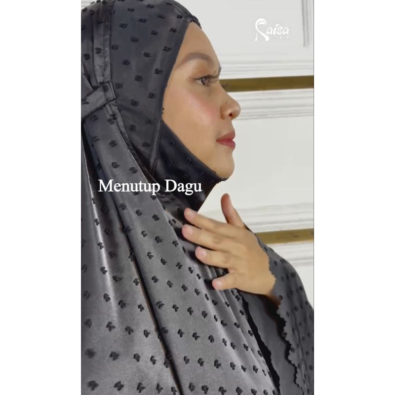 RB Mukena Silky Premium Jumbo Mewah Bahan Silky Dotty Cantik Elegan Menutup Dagu Warna Hitam Polos