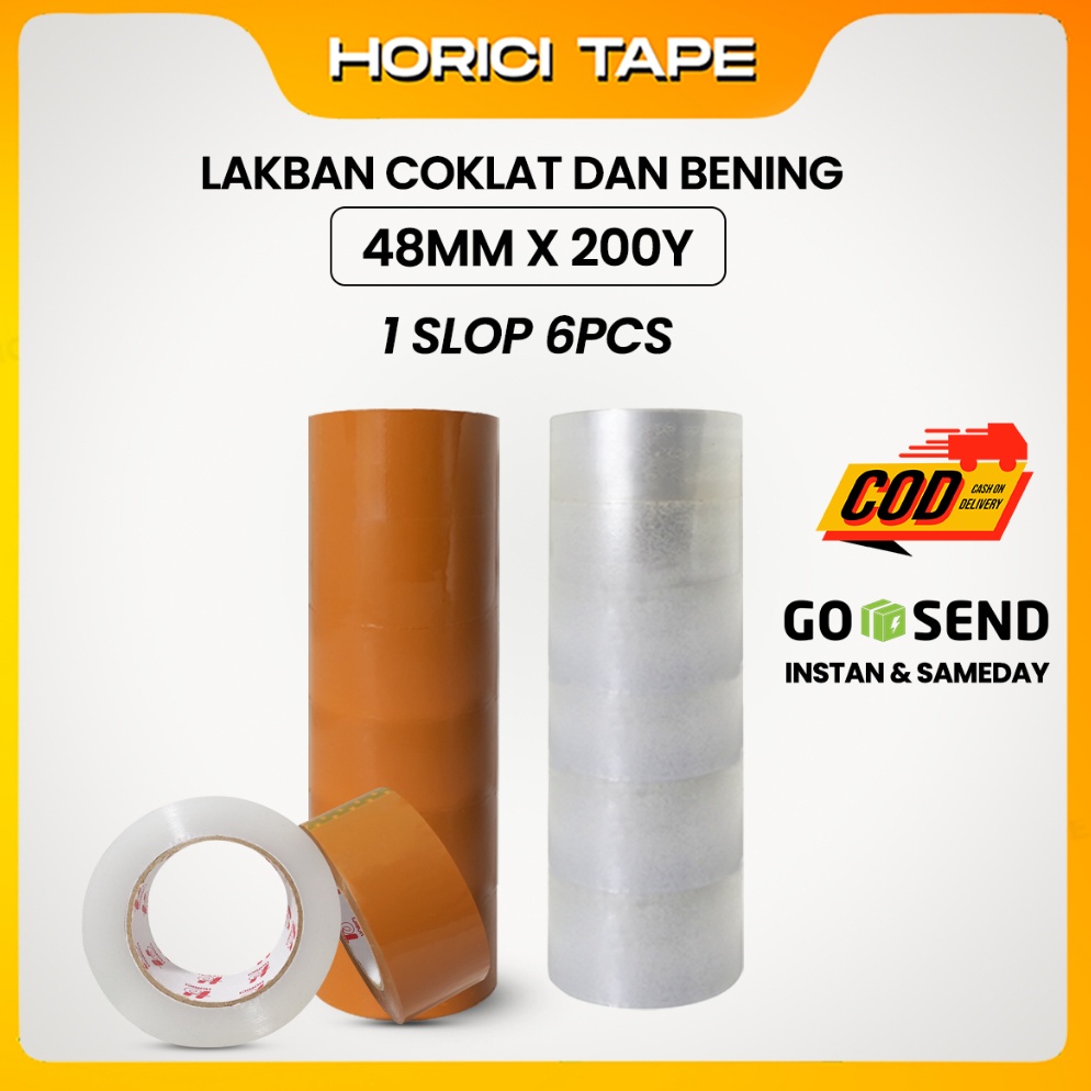 

KODE F64W HORICI 1 SLOP ISI 6 PCS 48MM2Y TAPE MURAH SUPER CLEAR LAKBAN BENING DAN COKLAT TAPE