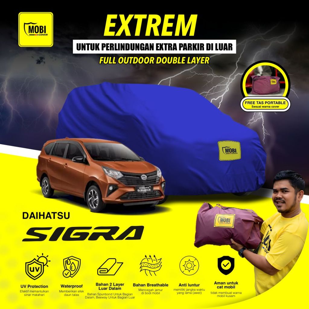 MOBICOVER - Sarung mobil DAIHATSU SIGRA EXTREM FULL OUTDOOR DOUBLE LAYER tahan hujan waterproof 100%