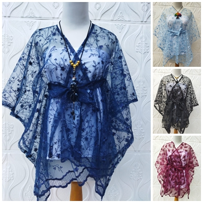 Outer Tali Pita Brukat Tile Kebaya Atasan Wanita Modern Baju Kondangan Cape Brokat Tille Elegan Sera