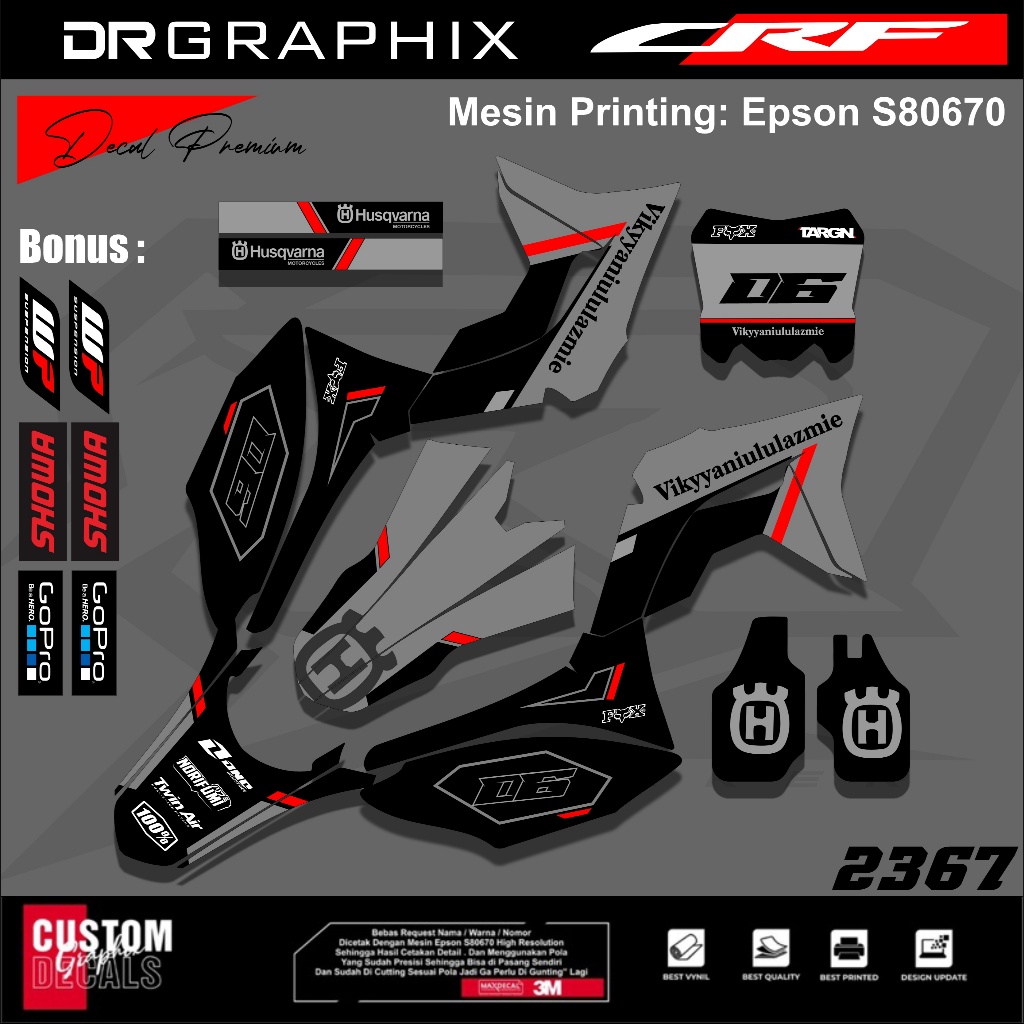 Sticker Decal Custom Grey Hitam Racing Decal Stiker Crf 150L